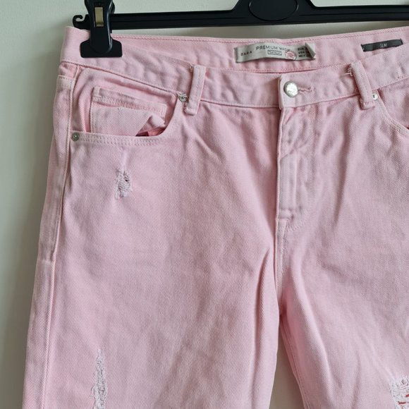Zara Pink Denim Slim Shorts EU 38 Zip Pockets - Picture 2 of 7